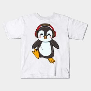 Cute Penguin with Headphones Kids T-Shirt